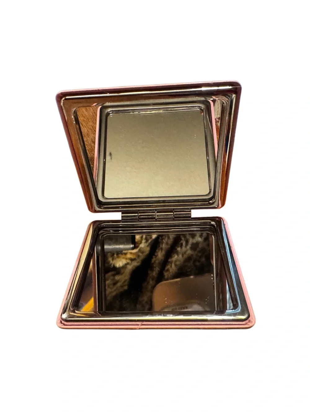 Chic Pink & Black Stud-Embellished Dual Compact Mirror - Compact Accessory